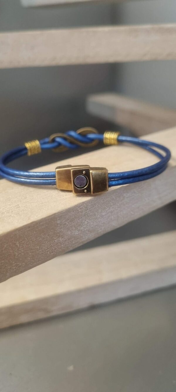 3CO3B Bracelet femme cuir rond bleu et sigle infini bronze