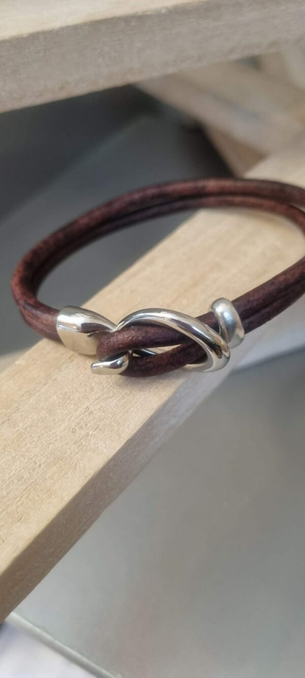 Bracelet homme cuir rond marron et fermoir crochet