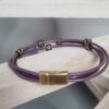 Bracelet mixte en cuir rond violet et acajou, perles bronze