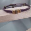 Bracelet mixte en cuir rond violet et acajou, perles bronze