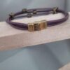 Bracelet mixte en cuir rond violet et acajou, perles bronze