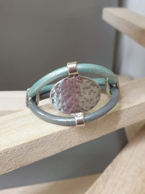 Bracelet femme cuir rond et passant ovale en étain
