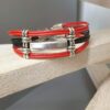 Bracelet femme cuir rond rouge et noir, passants argentés