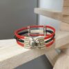 Bracelet femme cuir rond rouge et noir, passants argentés