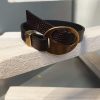 Bracelet homme cuir grainé marron fermoir passant bronze