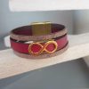 Manchette femme 20mm cuir plat bordeaux et marron, passant infini doré