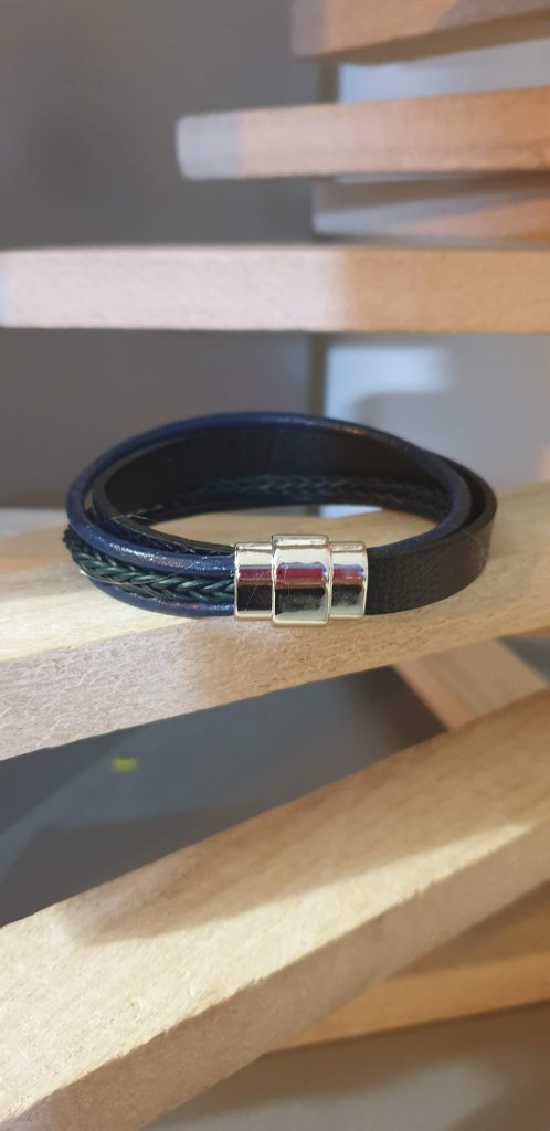 Bracelet homme en cuir bleu