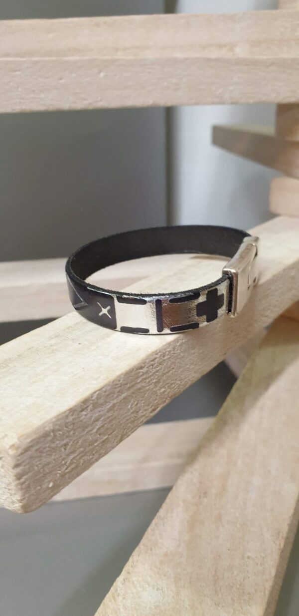 CUI627 Bracelet femme cuir 10mm motif géométrique