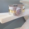 Manchette femme 30mm en cuir plat doré et argenté
