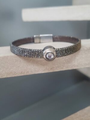 Bracelet femme cuir 6mm noir hologramme et passant Swarovski