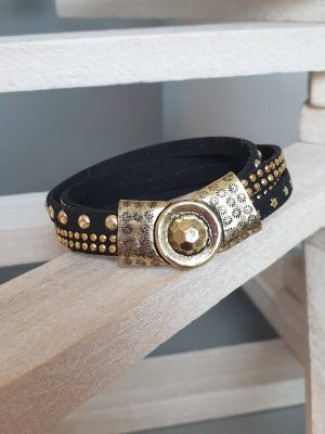 Bracelet femme en suédine noire et dorée