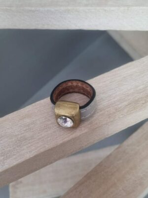 Bague femme cuir 10 gris et passant bronze Swarovski
