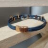 Bracelet femme cuir rond bleu et passants or rosé