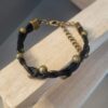 Bracelet mixte en cuir rond noir et perles bronze