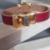 Bracelet femme cuir rouge 10mm et fleur de lotus dorée
