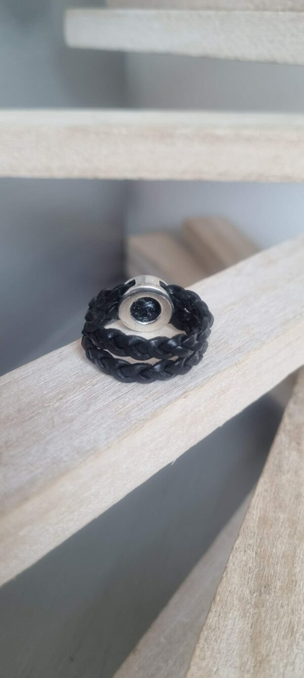 Bague homme cuir tressé noir et passant triskel