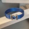 Bracelet femme en cuir rond 2mm bleu et fermoir verre bleu