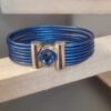 Bracelet femme en cuir rond 2mm bleu et fermoir verre bleu