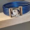 Bracelet femme en cuir rond 2mm bleu et fermoir verre bleu