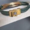 Bracelet femme en cuir rond 2mm vert et tubes dorés