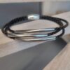 Bracelet homme cuir tressé marron et tubes argentés