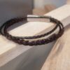 Bracelet homme cuir plat et rond tressé marron