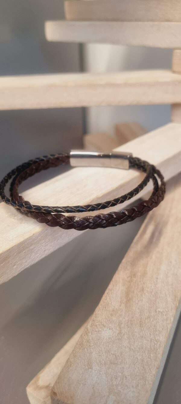 3CUI13 - 28€ Bracelet homme cuir plat et rond tressé marron