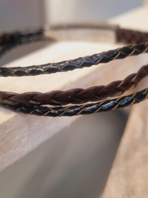 Bracelet homme cuir plat et rond tressé marron