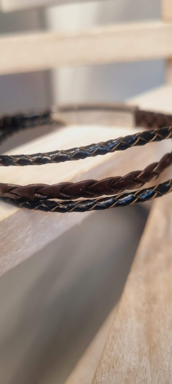 3CUI13A Bracelet homme cuir plat et rond tressé marron