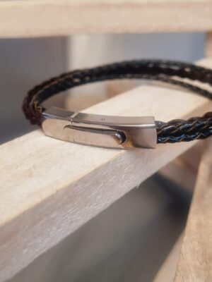 Bracelet homme cuir plat et rond tressé marron