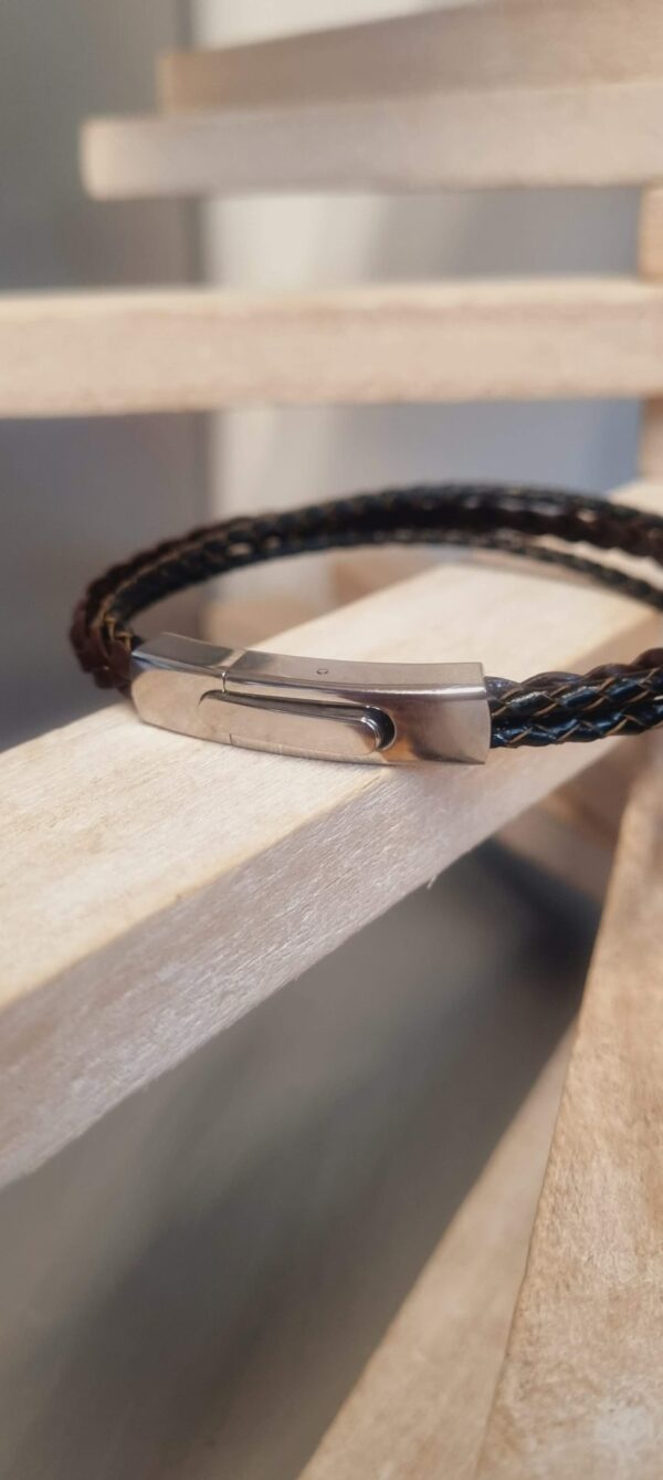 3CUI13B Bracelet homme cuir plat et rond tressé marron