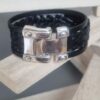 Bracelet homme 30mm en cuir noir tressé et plat