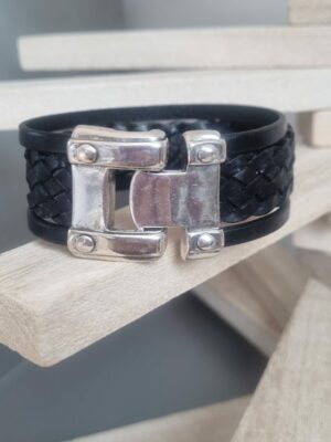 Bracelet homme 30mm en cuir noir tressé et plat