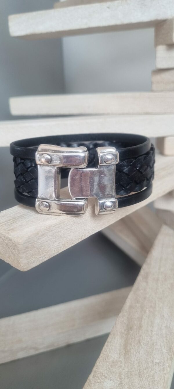 Bracelet homme 30mm en cuir noir tressé et plat