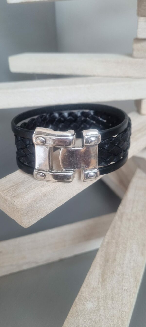 Bracelet homme 30mm en cuir noir tressé et plat