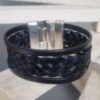 Bracelet homme 30mm en cuir noir tressé et plat