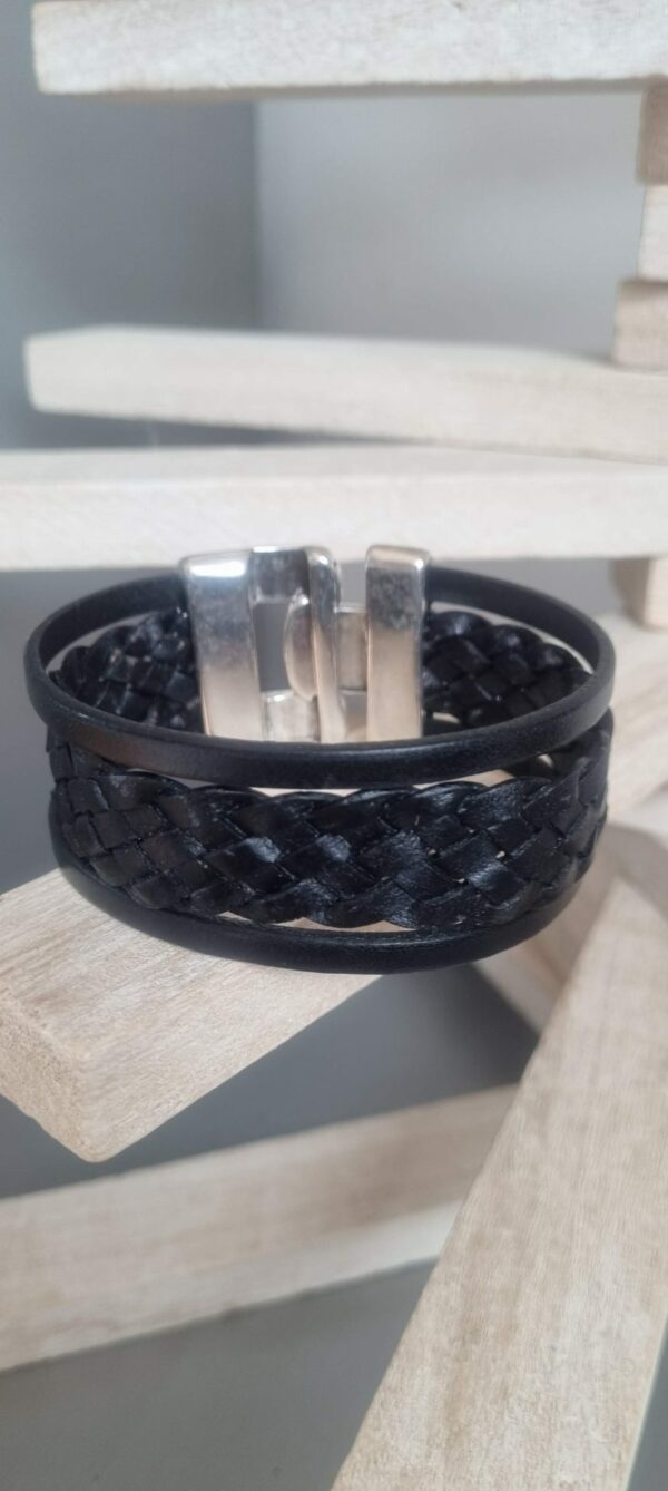 Bracelet homme 30mm en cuir noir tressé et plat