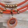 Collier femme cuir rond orange, perles bronze et pendentifs