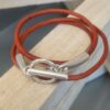 Bracelet femme triple tour cuir rond orange et fermoir T