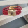 Bracelet femme cuir rond tressé rouge et tubes dorés