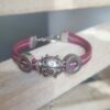 Bracelet femme enfant en cuir rond rose et sa coccinelle