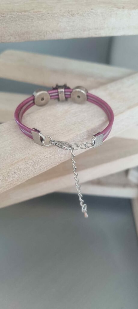 Bracelet femme enfant en cuir rond rose et sa coccinelle