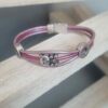 Bracelet femme en cuir rond rose et son ourson