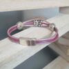 Bracelet femme en cuir rond rose et son ourson