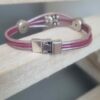 Bracelet femme en cuir rond rose et son ourson