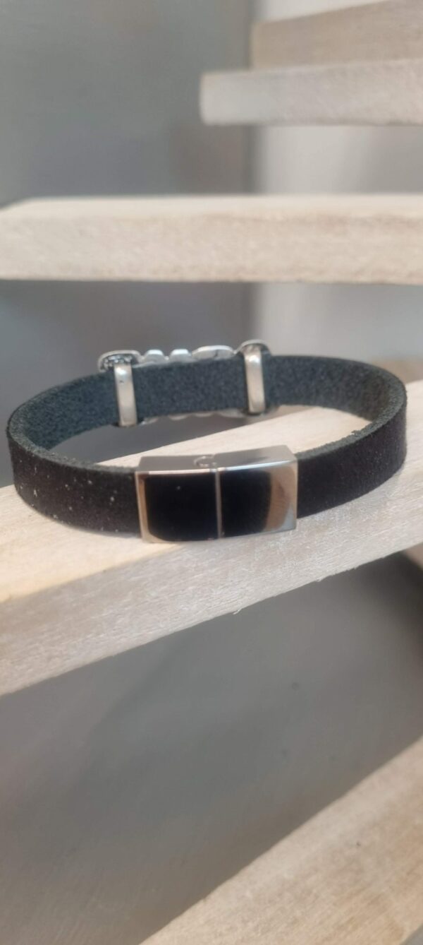 Bracelet homme en cuir noir, passant "LOVE"