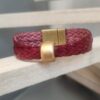 Bracelet femme en cuir tressé rouge foncé, perle en céramique or mat