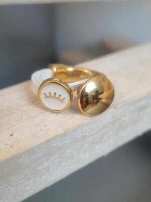 Demi bague femme dorée, cuir blanc et œil blanc émaillé