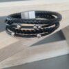 Bracelet homme en cuir noir plat et rond