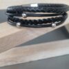 Bracelet homme en cuir noir plat et rond